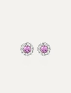 Stud earrings pink sapphire 0.47ct and diamond 0.17ct halo 18ct white gold