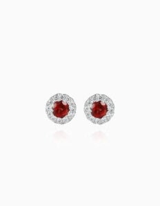 Stud earrings garnet 0.46ct Diamond halo 0.17ct 9ct white gold