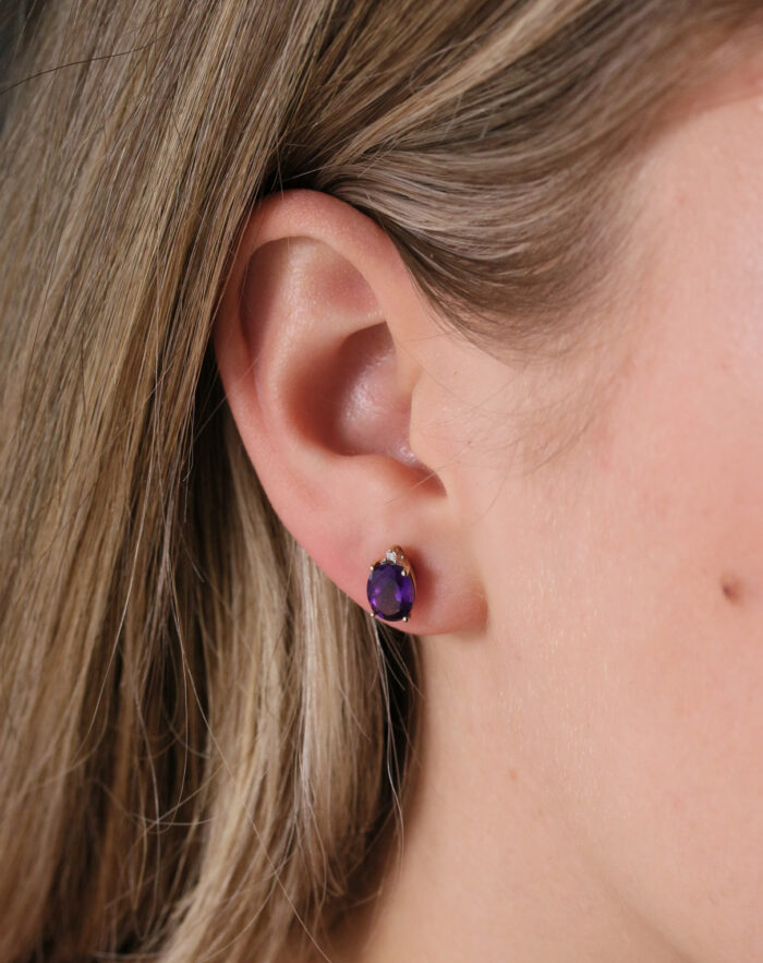 9ct Amethyst & Diamond Stud Earrings