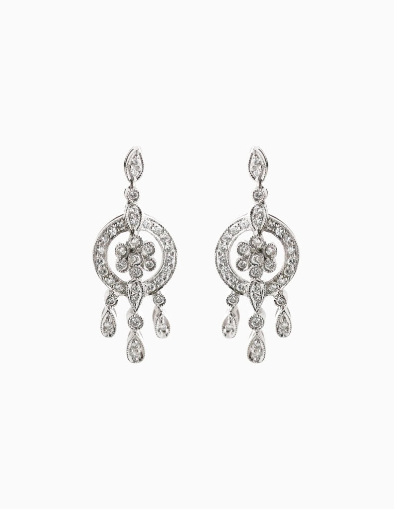 Drop earrings Vintage style diamond 18ct white gold
