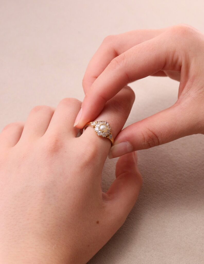 Ring pearl & diamond 0.50ct 18ct rose gold size O 1/2 3.7gms