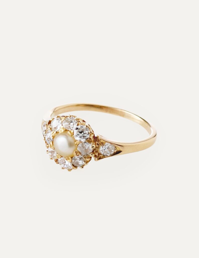Ring pearl & diamond 0.50ct 18ct rose gold size O 1/2 3.7gms