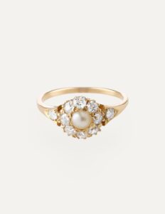 Ring pearl & diamond 0.50ct 18ct rose gold size O 1/2 3.7gms