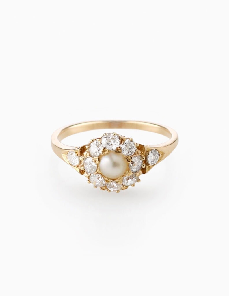 Ring pearl & diamond 0.50ct 18ct rose gold size O 1/2 3.7gms