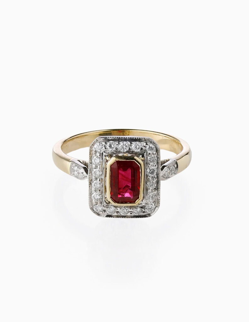 Engagement ring round diamond 0.50ct centre with halo and shoulders 18ct white gold ring size K