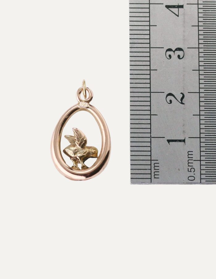 Charm little bird with ruby eye 9ct yellow gold — back view