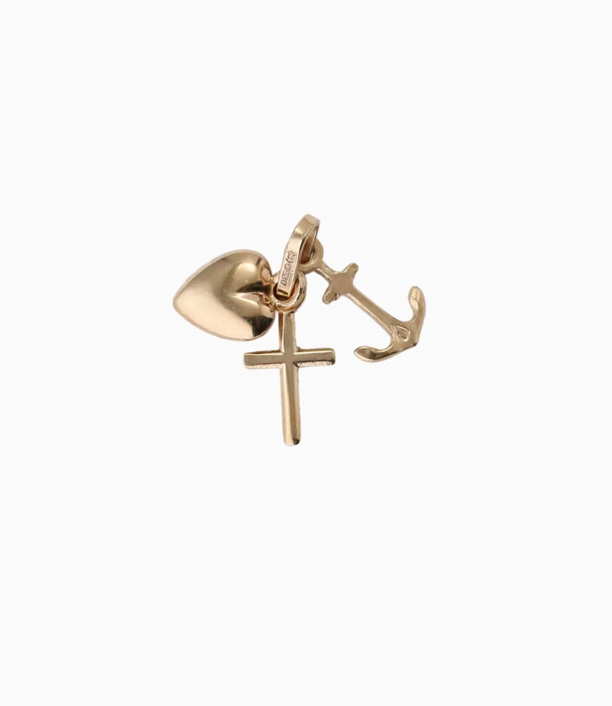 Charm heart anchor & cross 9ct yellow gold 1.1g