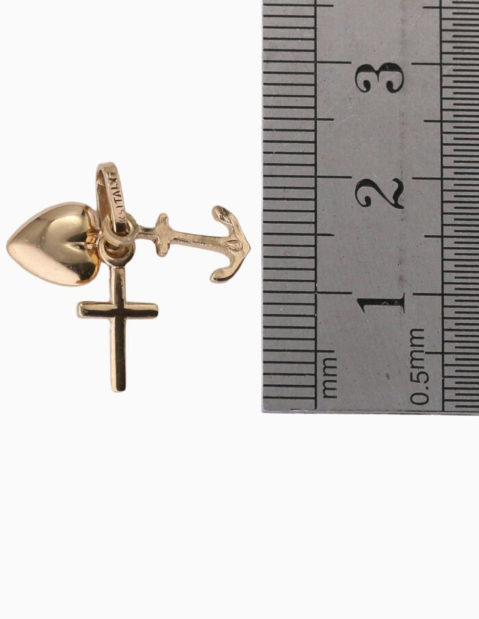 Charm heart anchor & cross 9ct yellow gold 1.1g — back view