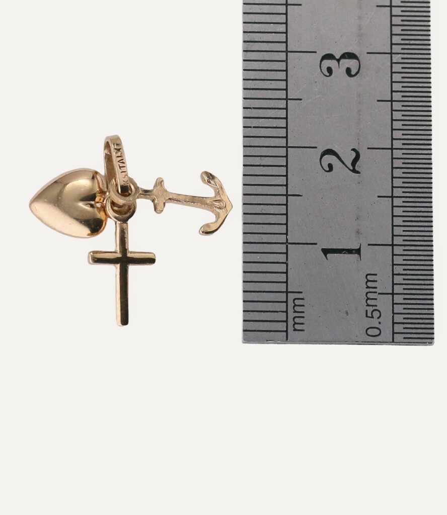 Charm heart anchor & cross 9ct yellow gold 1.1g — back view
