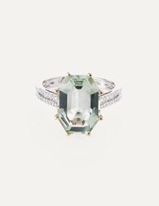 Dress ring Green Amethyst 6.30ct and diamond 0.12ct 14ct gold ring size N