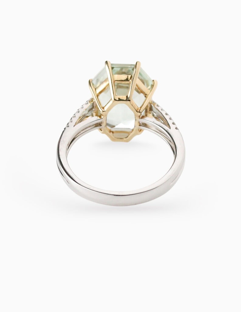Dress ring Green Amethyst 6.30ct and diamond 0.12ct 14ct gold ring size N — back view