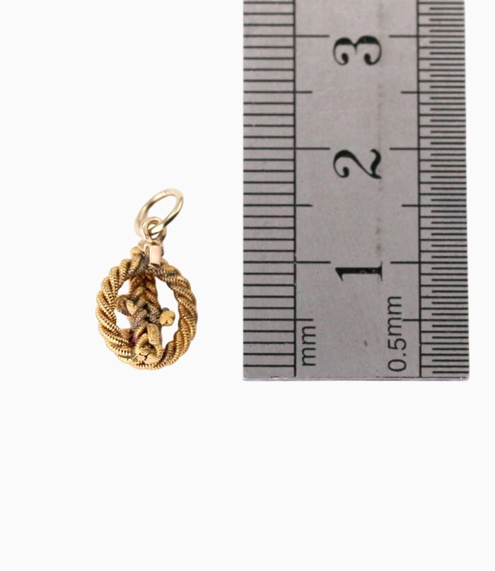 Charm rope know with ruby stone 9ct yellow gold — back view