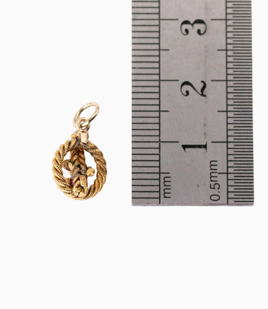 Charm rope know with ruby stone 9ct yellow gold — back view