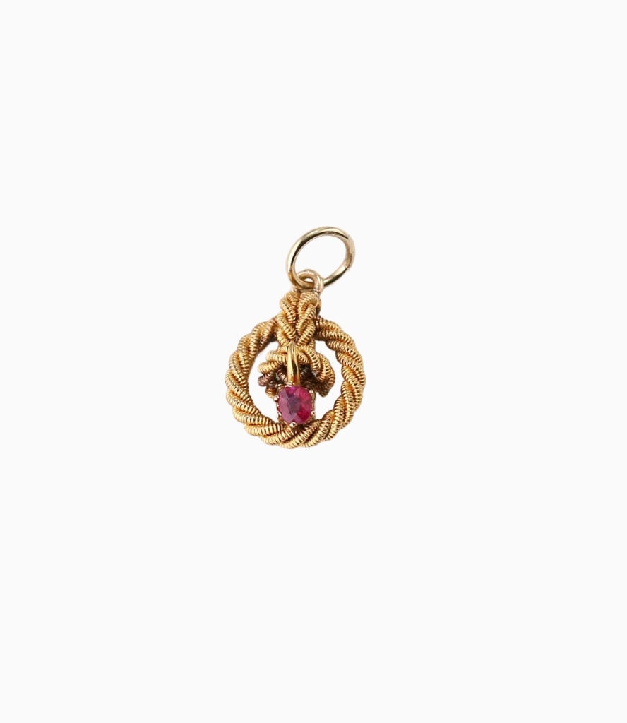 Charm rope know with ruby stone 9ct yellow gold