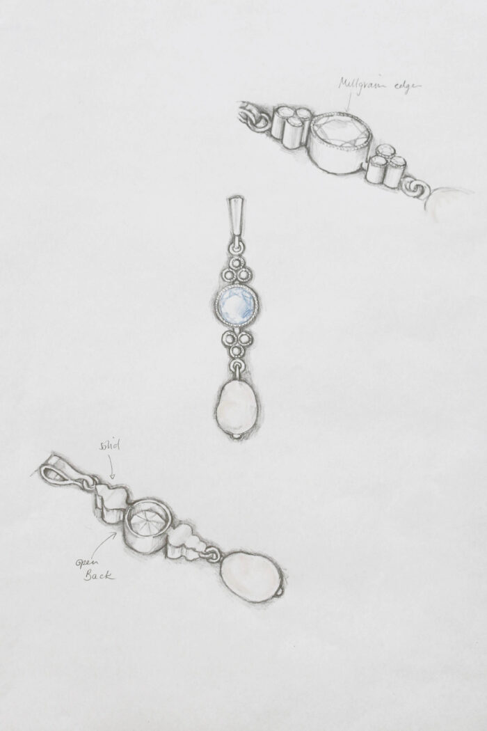 Pendant Aqua and pearl 14ct yellow gold