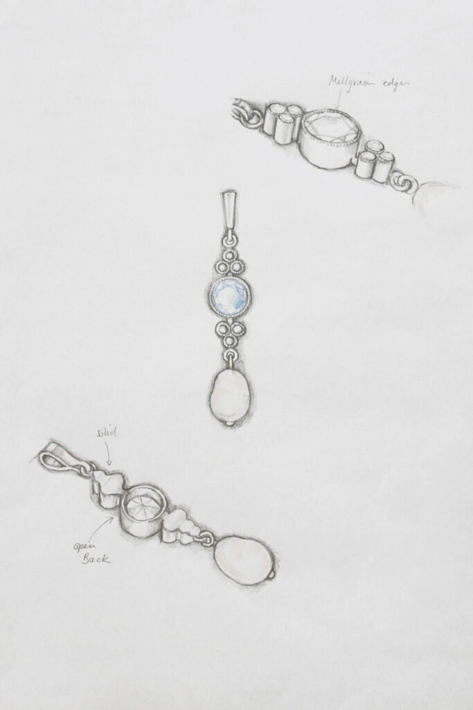 Pendant Aqua and pearl 14ct yellow gold