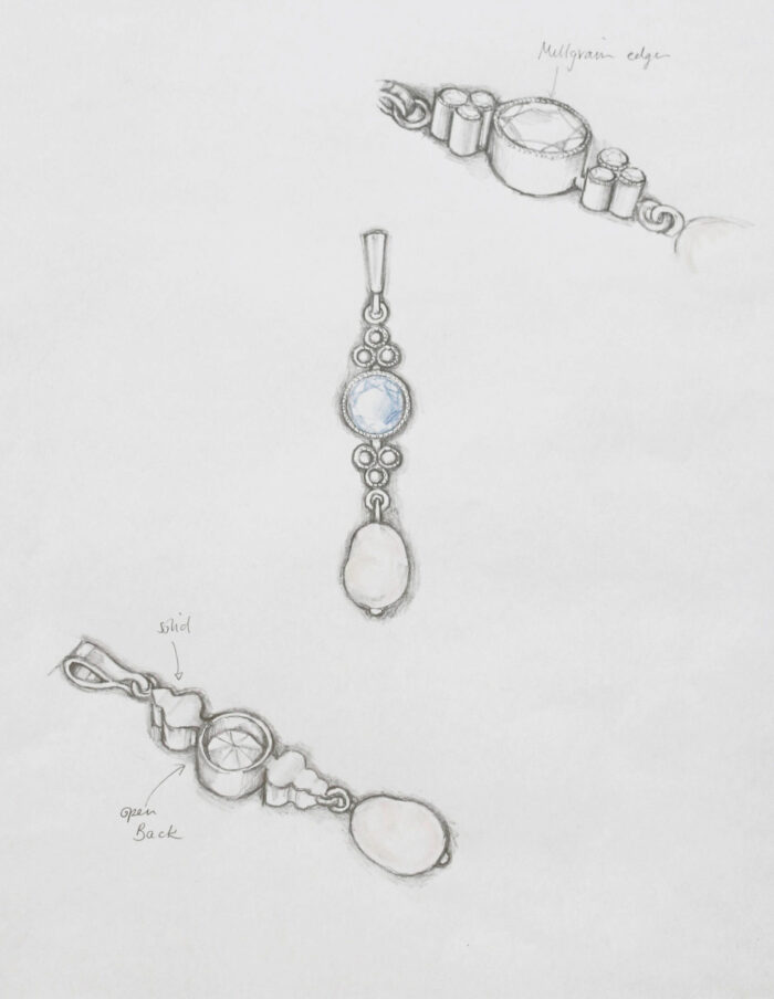 Pendant Aqua and pearl 14ct yellow gold