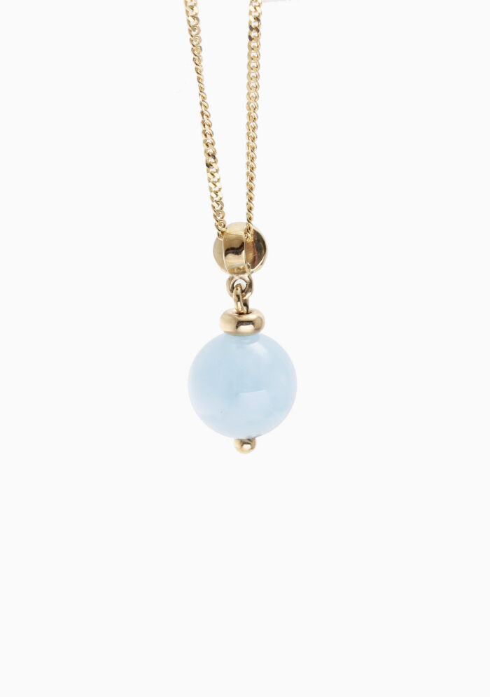 Pendant aquamarine bead drop 9ct yellow gold — back view