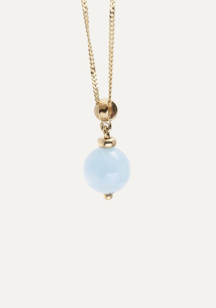 Pendant aquamarine bead drop 9ct yellow gold — back view