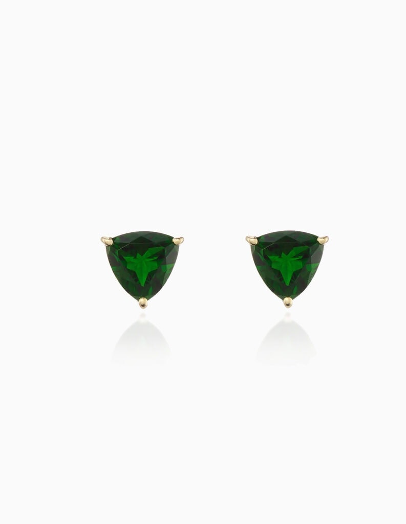 Earrings chrome diopside studs 9ct yellow gold