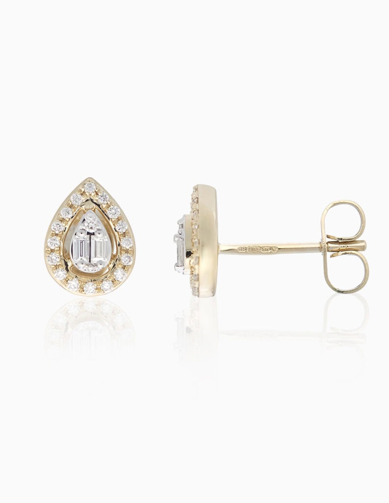 Earrings diamond 0.16ct pear studs 9ct yellow gold — side view