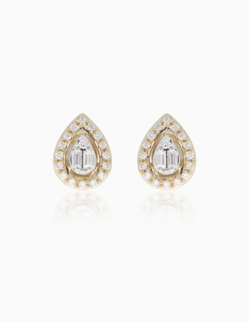Earrings diamond 0.16ct pear studs 9ct yellow gold