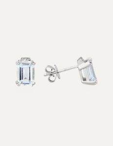 Earrings aquamarine 2.00ct & diamond studs 9ct white gold — side view