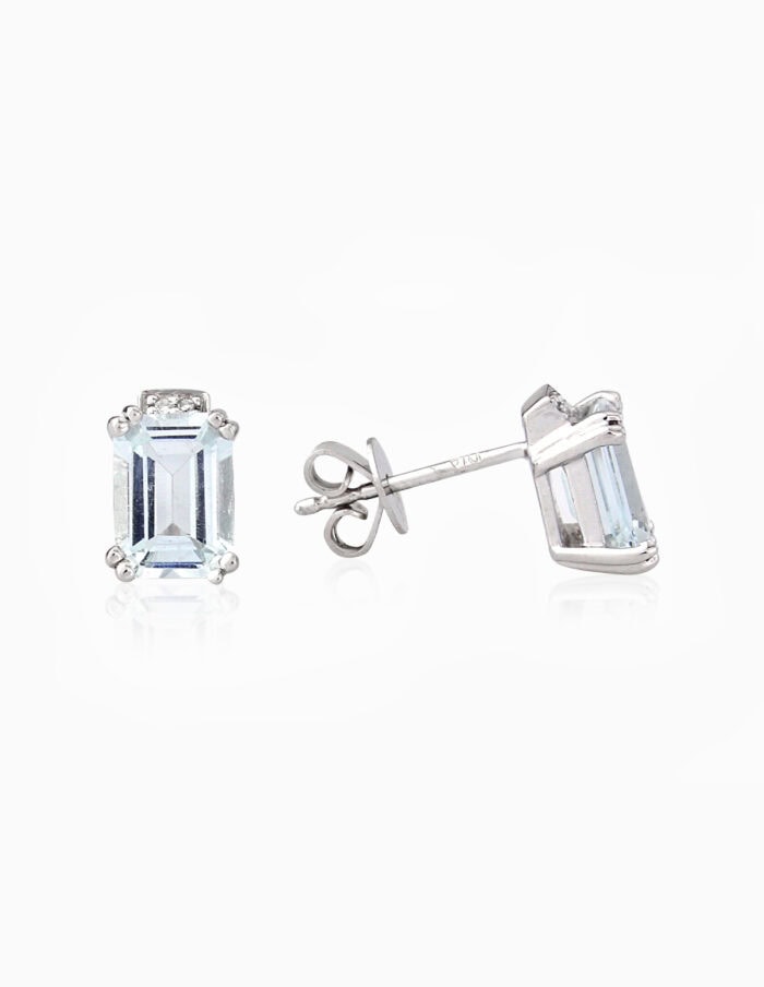 Earrings aquamarine 2.00ct & diamond studs 9ct white gold — side view