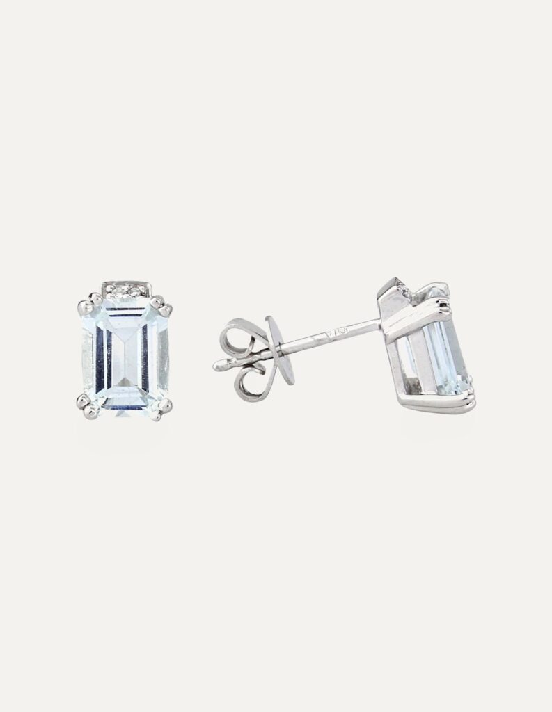 Earrings aquamarine 2.00ct & diamond studs 9ct white gold — side view