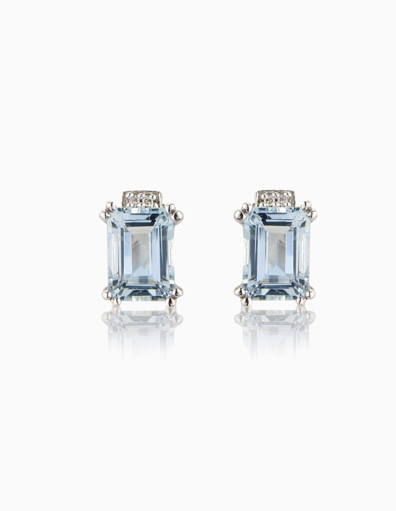 Earrings aquamarine 2.00ct & diamond studs 9ct white gold