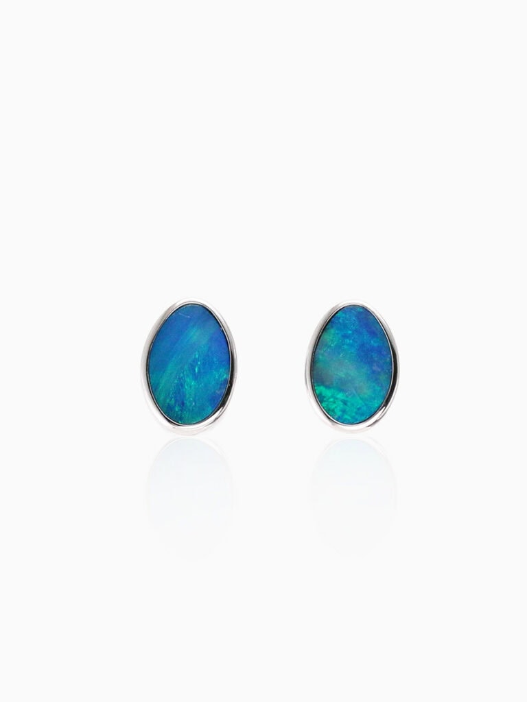 Stud earrings FF doublet green/blue silver