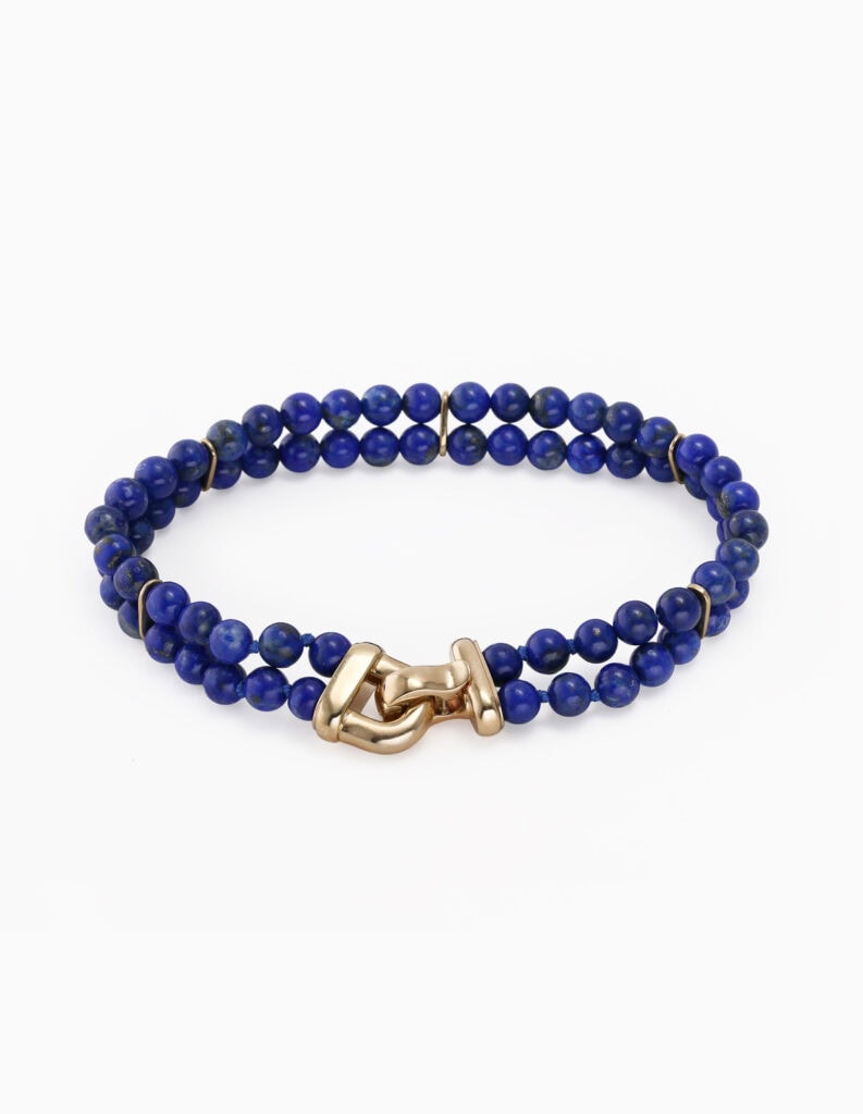 JCP Bracelet double row round Lapis beads 14ct yellow gold spacers and clasp