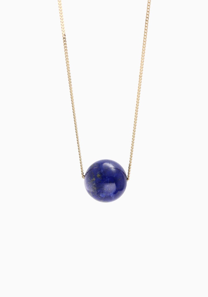 Necklace lapis lazuli bead floater on 9ct yellow gold chain