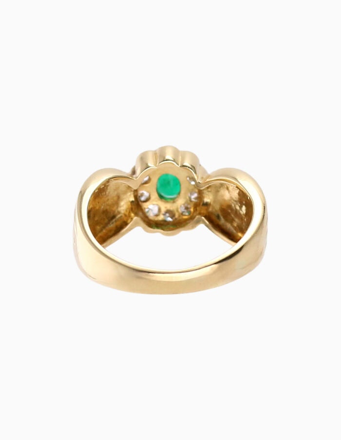 Ring Emerald & diamond size H 18ct yellow gold — back view