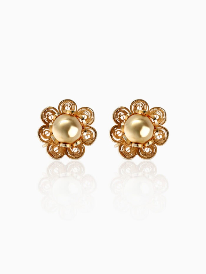 Earrings flower filigree hooks 9ct yellow gold