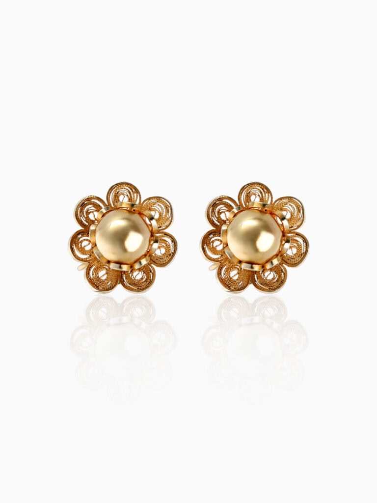 Earrings flower filigree hooks 9ct yellow gold