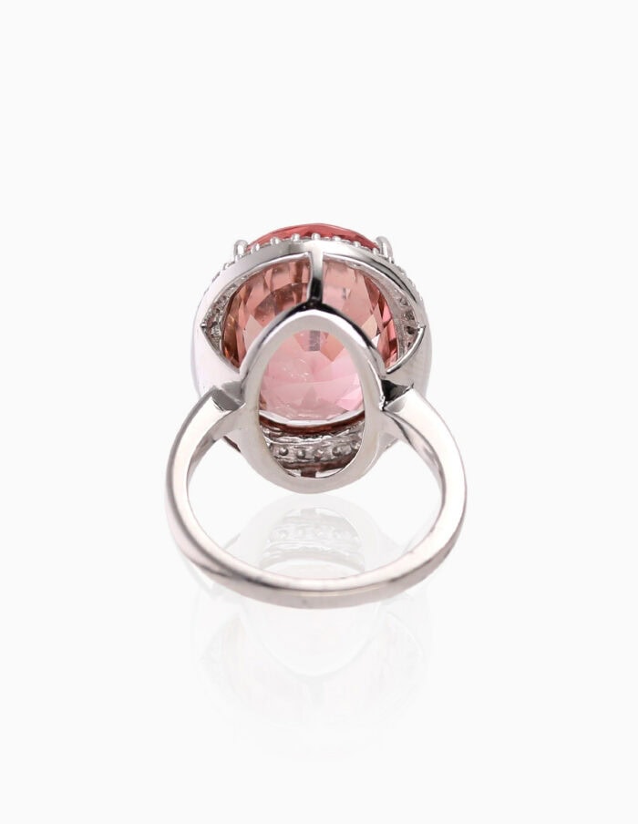 Dress ring large oval Tourmaline and diamond 18ct white gold ring size M — back view