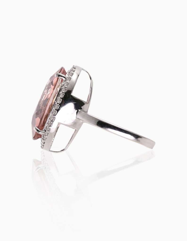 Dress ring large oval Tourmaline and diamond 18ct white gold ring size M — side view