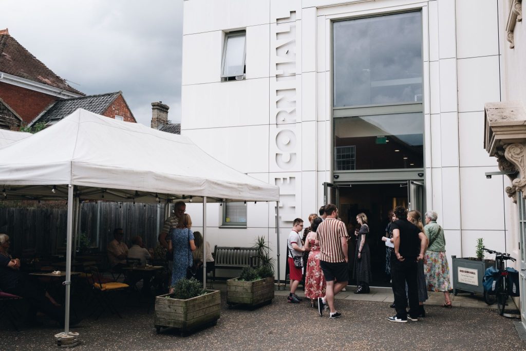 Guests arriving at The Corn Hall, Diss, for The Jewellery Workshop's 50th anniversary exhibition
