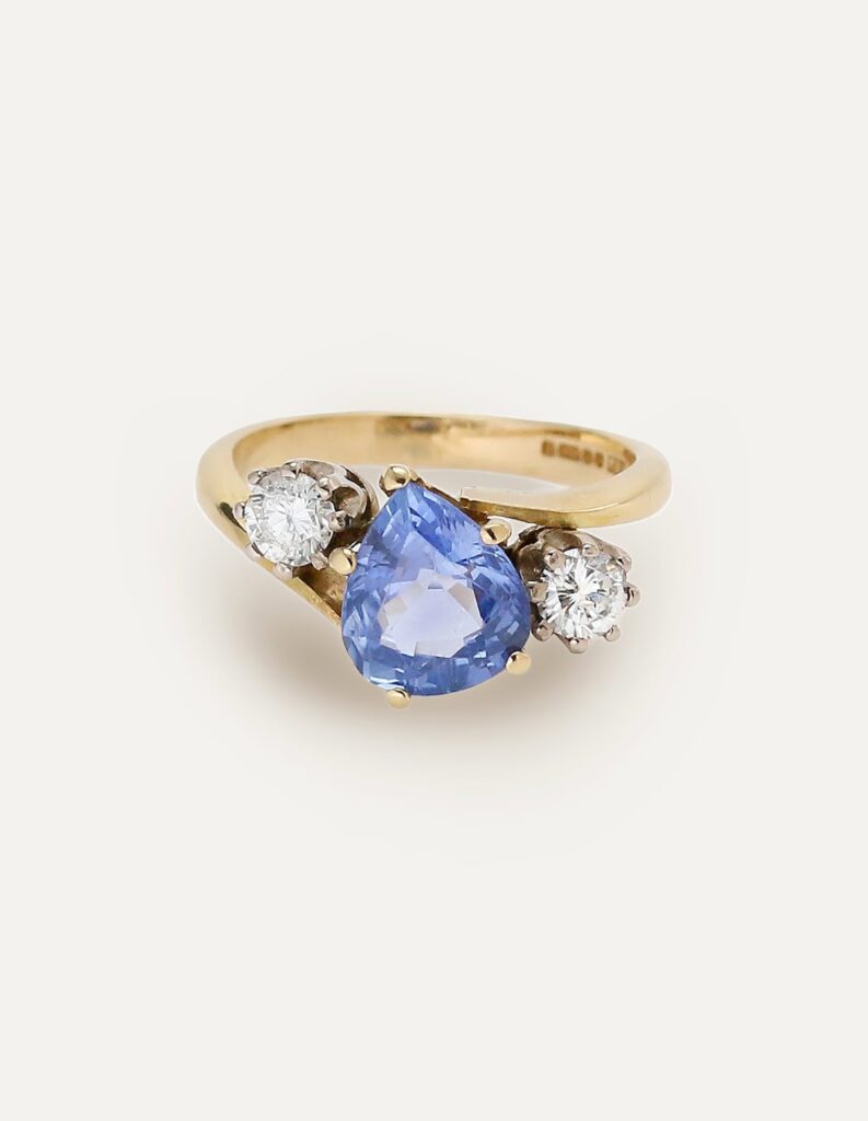 Tanzanite & Diamond Three Stone Ring Approx Size K