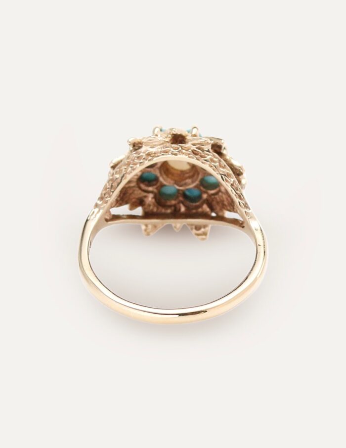Turquoise & Pearl Dress Ring 9ct Yellow Gold Size Q½ - Image 5