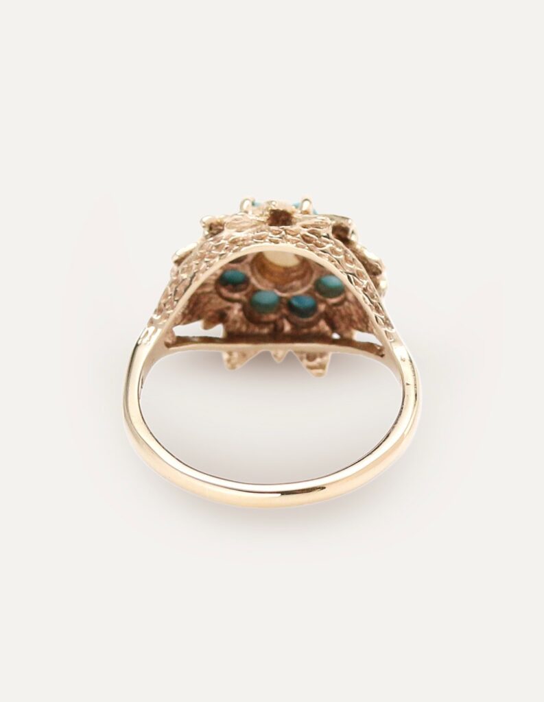 Turquoise & Pearl Dress Ring 9ct Yellow Gold Size Q½