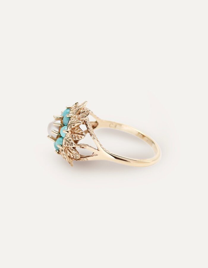 Turquoise & Pearl Dress Ring 9ct Yellow Gold Size Q½ - Image 6