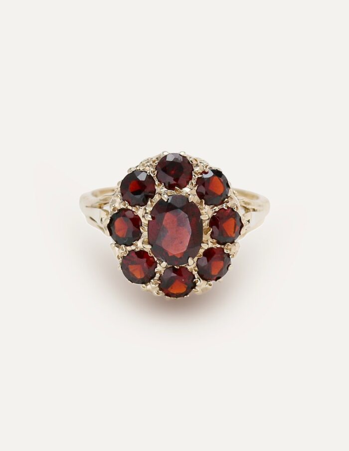 Garnet Cluster Ring 9ct Yellow Gold Size Q½ - Image 1