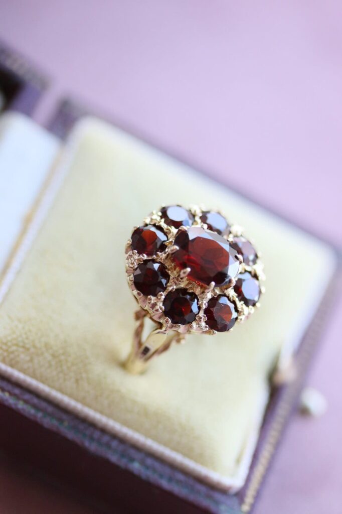 Garnet Cluster Ring 9ct Yellow Gold Size Q½