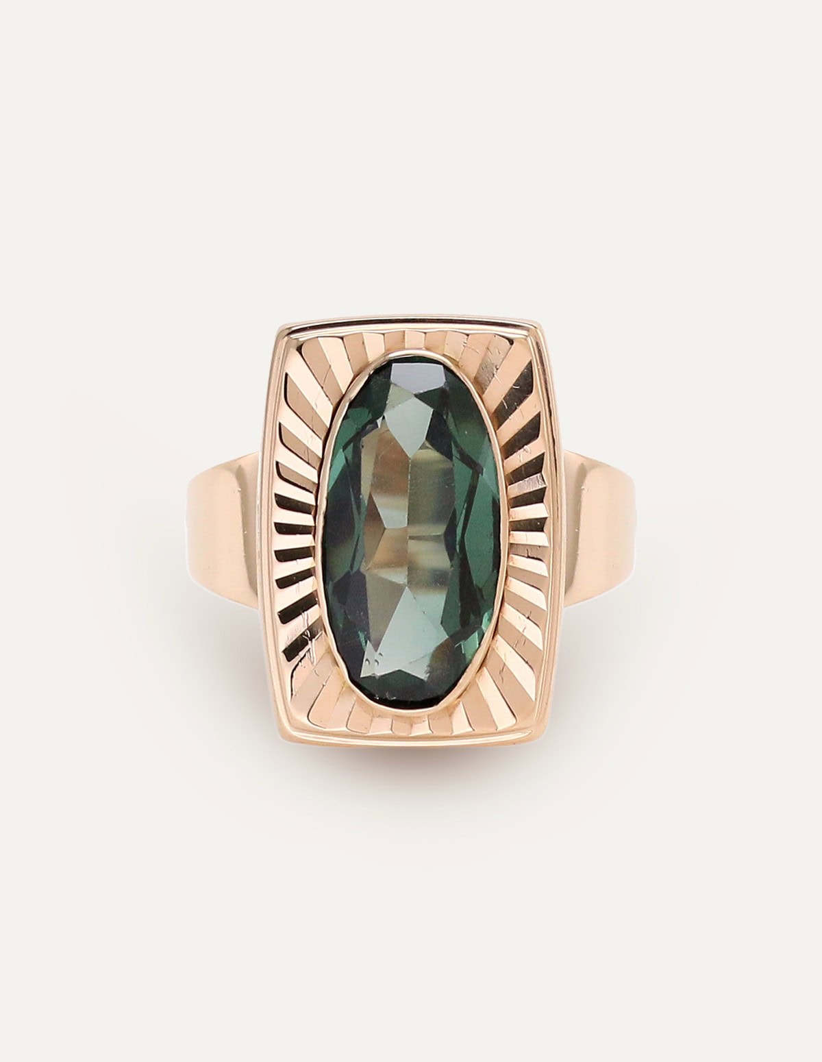Green Stone Dress Ring 9ct Yellow Gold Size O