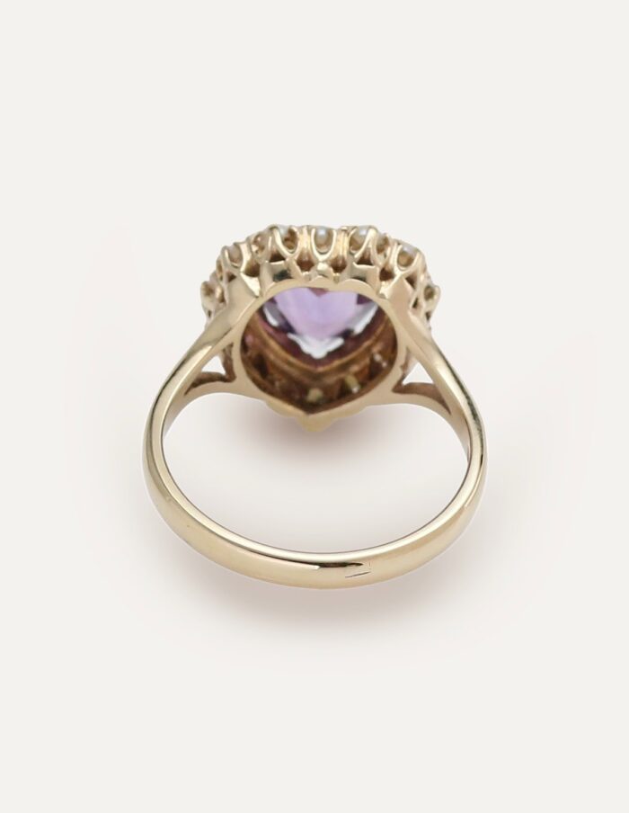Amethyst & Pearl Heart Cluster Ring 9ct Yellow Gold Size O - Image 2