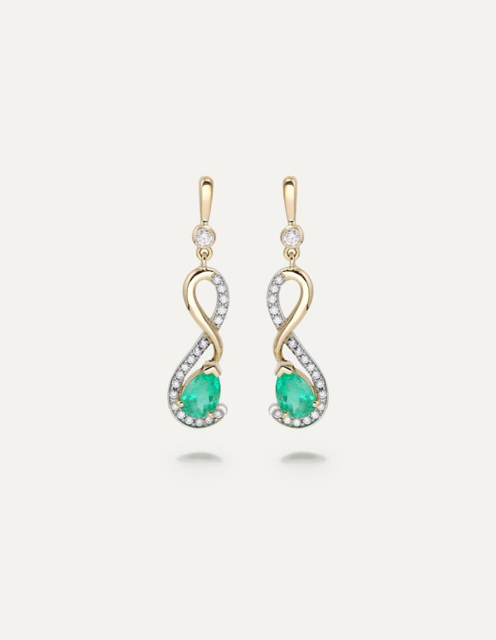 One-off Colombian emerald and diamond drop earrings in 18ct yellow gold and platinum