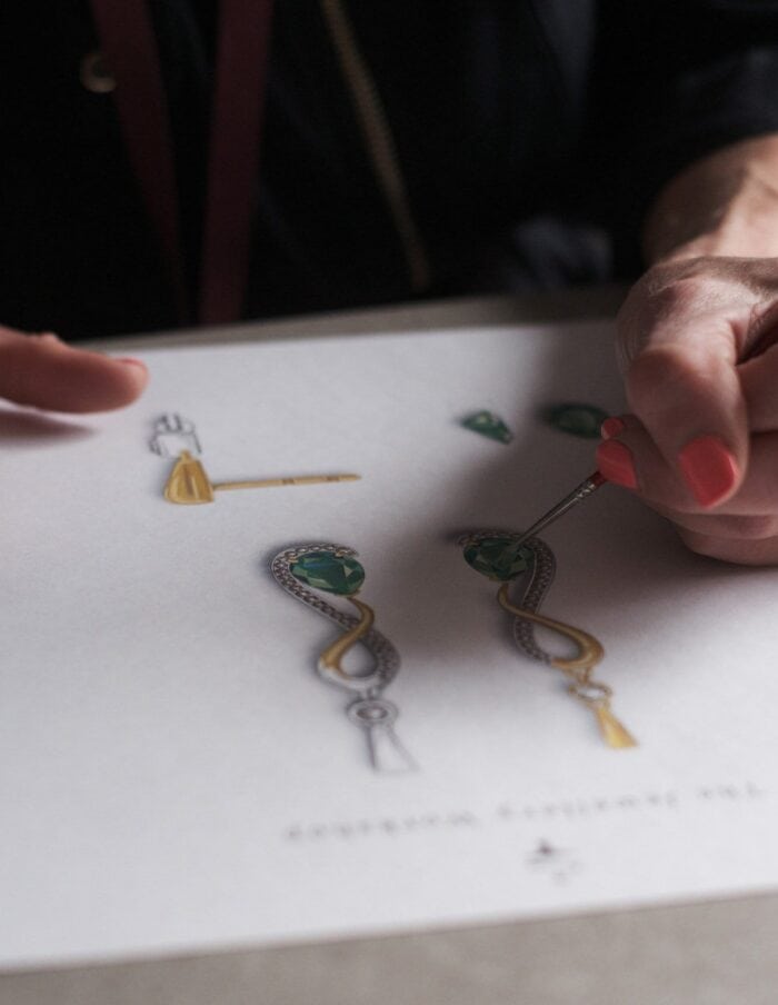 One-off Colombian emerald and diamond drop earrings in 18ct yellow gold and platinum
