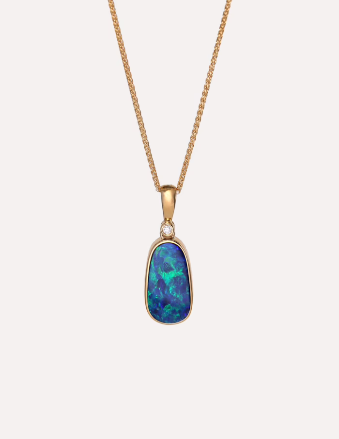 Pendant and Chain Boulder Opal Doublet with 9ct Yellow Gold Bezel Setting 9ct Yellow Gold 16" Spiga Chain